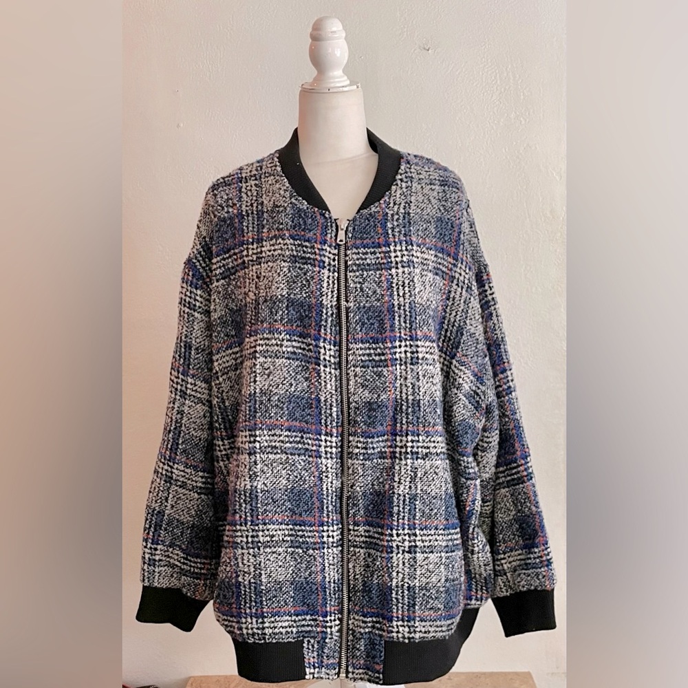 AVEC LES FILLES Tweed Plaid Bomber - Picture 2 of 6